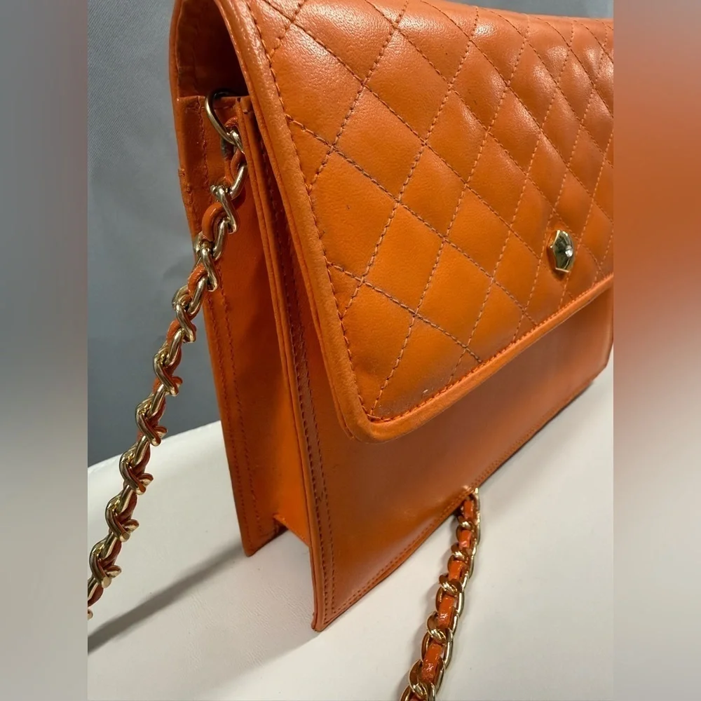 Saks Fifth Avenue Orange Quilted Crossbody Bag